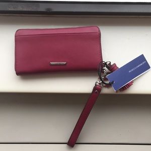 Rebecca Minkoff leather wristlet beet color